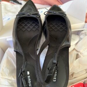 Birdies Black Pointed Slingback Flats with Bow Accent